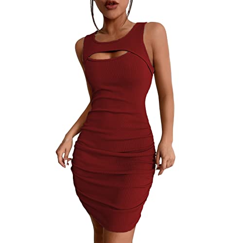 RODASON Abendkleider Women's Ärmellos Abendkleider Elegantes Slim Elastisch Polyester Tunika-Kleid Women Minikleid Festliche Formell Gerafftes Schlichtes Mit Rundhals Cover