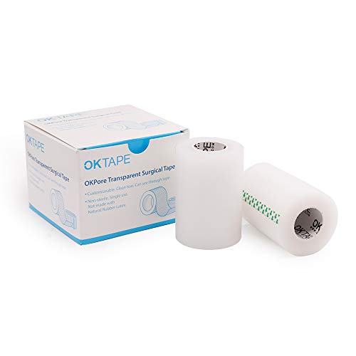 OK TAPE OKPore Transparent Surgical Tape, First-Aid Medical Hypoallergenic Tape, Latex Free, Pack of 4 Rolls, Size: 3*10yds