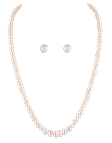 Image of Pitti Jewels And Pearls Natural Fresh Water Hyderabadi Button Shaped 4 To 9 MM Size Pearl Graduation Necklace Chain With Certificate from Hyderabad for Women Girls