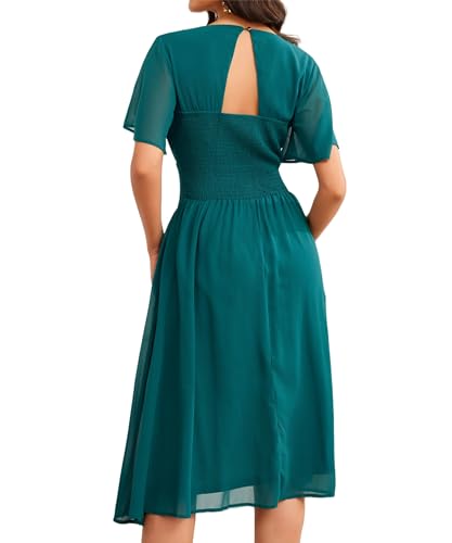 Image of Women's Summer Elegant Chiffon Wrap V Neck Aline Dress
