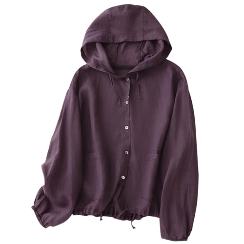 Chaqueta de protección solar para senderismo y paseos de lino cómoda con capucha