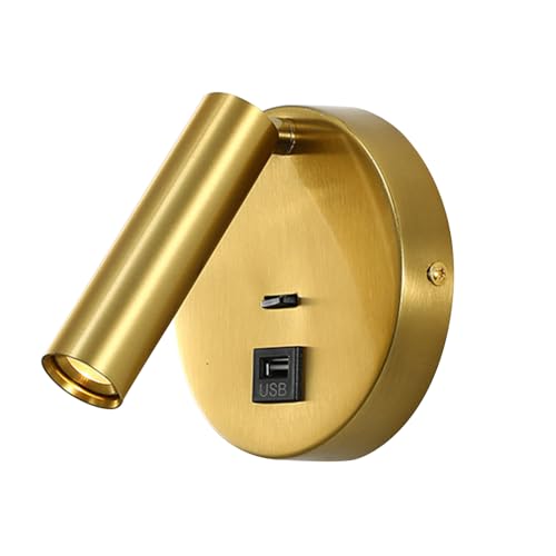 Mjsdjof Round Wall Mount Bedside Reading Light with 5V 1A USB Output Port, Modern Minimalist 3W LED Bed Wall Lamp Adjustable Headboard Sconces for Living Room Hallway - 3000K