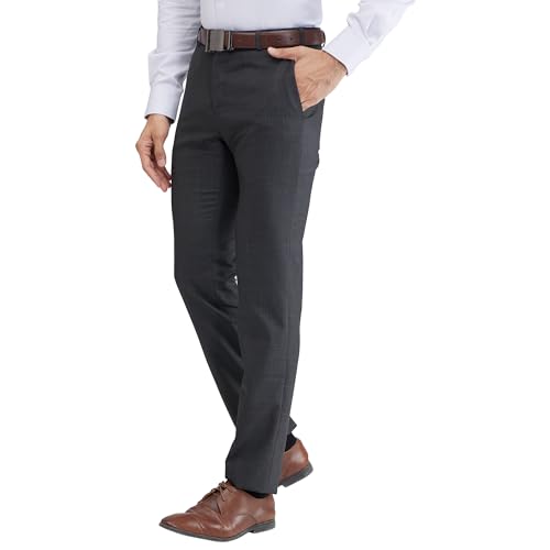 Image of Raymond Men's Mid Rise Slim Fit Checks Pattern Poly Viscose Blend Flat Front Formal Trouser
