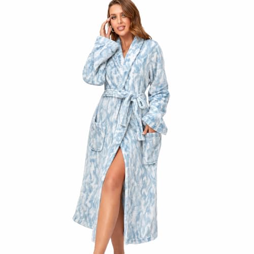 Image of RONGTAI Womens Bathrobe Ladies Fleece Plush Warm Long Robes Fleece Nightgown Sleepwear
