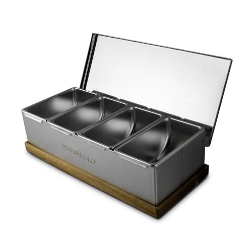 Pinnacolo 4 Slot Condiment Carrier, Stainless Steel Holders, Silicone Lids, and Gel Packs - Portable and Versatile for Outdoor BBQs and Parties