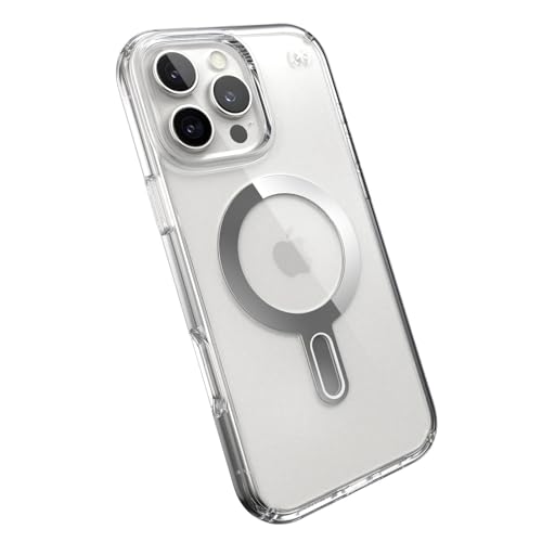 Image of Speck Clear iPhone 16 Pro Max Case MagSafe + ClickLock - Slim Phone Case iPhone 16 Pro Max - iPhone 16 Pro Max Phone Case - Presidio - Clear /Chrome