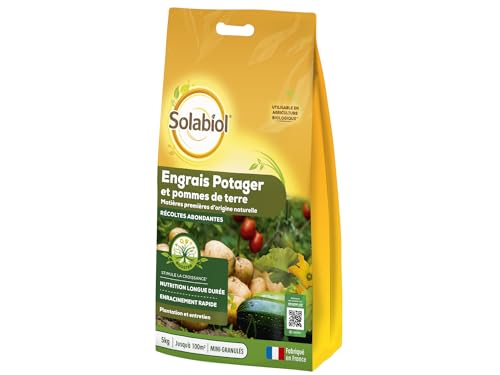 SOLABIOL Engrais Potager - 5Kg - Jusqu'à 100m² - Nutrition Longue Durée - Efficace Pour Tous Les Légumes - Bonifie Le Sol - Utilisable En Agriculture Biologique SOPOTY5B