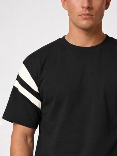Image of CHKOKKO Men's Co-Ord Set Premium Cotton Blend Oversized T-Shirt & Shorts Cord Set with Side Pockets Round Neck Half Sleeves Solid with Contrasting Stripes Summer or Casual Wear