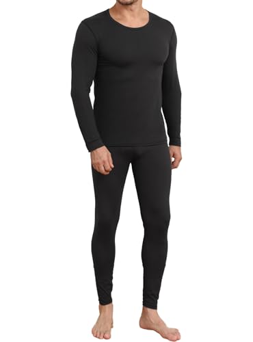 Image of TRENDOUX Winter Thermal Clothes Set with Fleece Lined, Lightweight Wool Long Johns Thermal Shirt for Men Indoors, Skiing Base Layers Pants Mens - Black XL