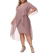 Hanna Nikole Womens Plus Size Chiffon Cocktail Dress Ruffle 3/4 Sleeve Wedding Guest Party Dresse...