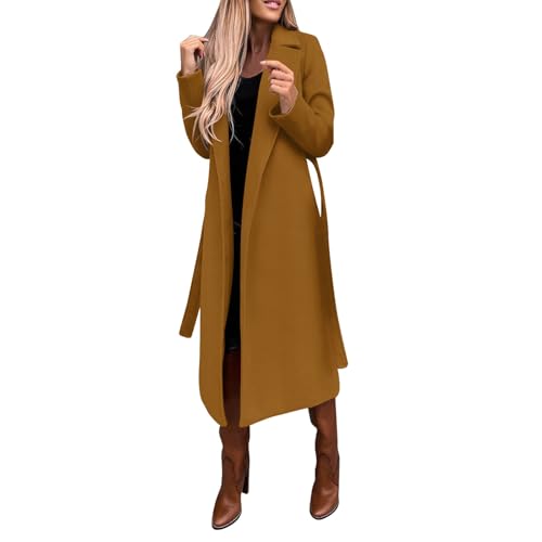 Manteau long en fausse laine pour femme avec ceinture élégante