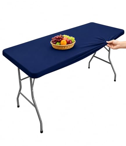 Morbuy Nappe Rectangulaire 183 x 76 CM avec Bord Élastique, Bleu Marine Nappe de Table Anti Tache...