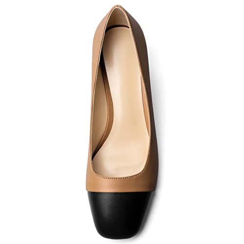 Zamikoo Women's Square Toe Block Heel Pumps, Slip on Chunky Low Heels, Cap Toe Classic Dress Shoes for Office Wedding Event Evening 2 Inches3