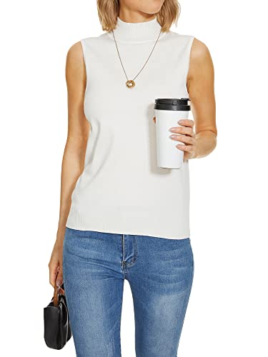 Inkoff Sleeveless Mock Neck Tops For Women Knit Sweater Turtleneck Soft Basic Vest Tank Lightweight L Ivory #TOP2
