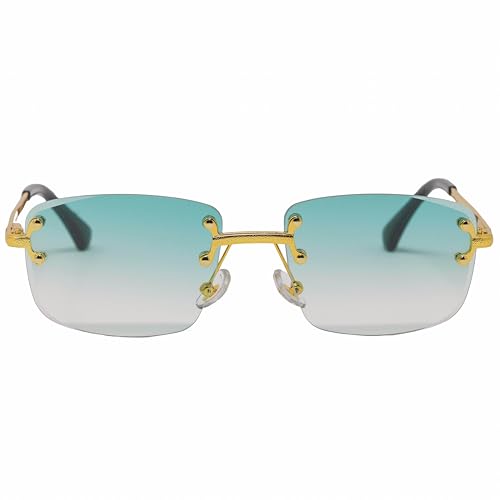 Image of Retro Rimless Rectangle Glasses Vintage Square Metal Wire Frame Trendy Hip Hop Frameless Style for Men and Women