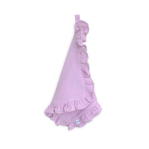 Image of Ryan & Rose Cutie Lovey - Soft 100% Organic Cotton Muslin with Attachable Snap Closure - Baby Lovey Security Blanket (Ruffle Lavender)