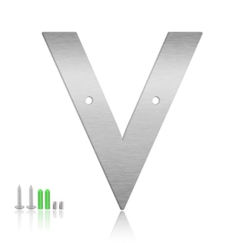 2.5 Inch Floating House Numbers and Metal Letters for Outdoor Signs, Modern 304 Stainless Steel Silver Address Numbers for Home, Apartment, and Garden Decor (Letter V)