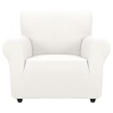 ZNSAYOTX Super Stretch Chair Slipcover Universal Sofa Chair Covers for Living Room Dogs Pet Furniture Protector Spandex Armchair Slipcovers with Anti Slip Foam Sticks (White, Chair)