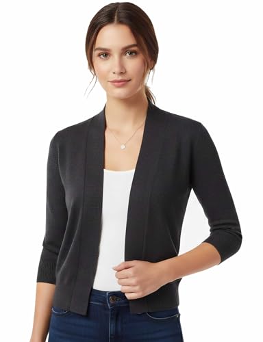 Image of Allsense Women's 3 /4 Sleeve Cropped Shrug Cardigan | Classic Bolero, Open-Front, Lightweight Soft Fine Knit Cover Up