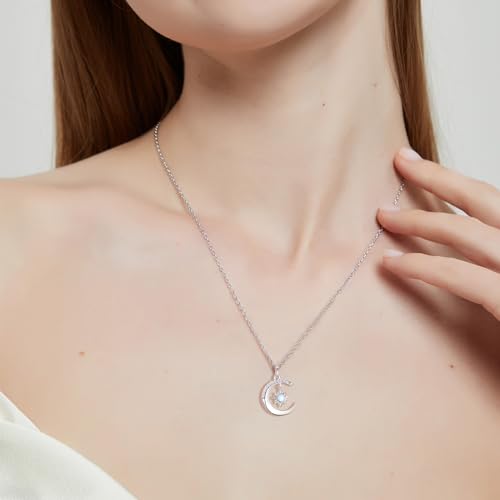 Silver Moon and Sun Necklace for Women, Moon Opal Pendant Necklace Dainty Trendy Celtic Necklace Jewelry Gift4