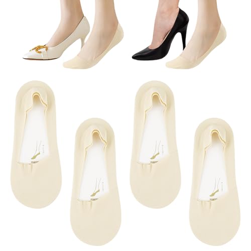 Pretwad 4 Pairs Free Size No Show Socks Womens, Skin-friendly Non Slip Flat Socks Ultra Low Cut Socks for Women(Skin Color)