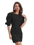 ADDYVERO Vestido de fiesta negro con mangas abullonadas por encima de la rodilla, Negro, XL