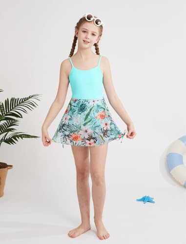 Image of Weixinbuy Girl's One Piece Swimsuits with Mesh Skirt Bathing Suits Swimwear with Cover Up for Girls 9-16 Years