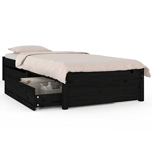 vidaXL Estructura de Cama Individual Somier Dormitorio Base Habitación Muebles Mobiliario Hogar Cuarto Descanso con Cajones Negro 90x190 cm