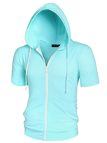 Lars Amadeus Men's Short Sleeve Hoodies Solid Color Zip Up Jackets with Hood