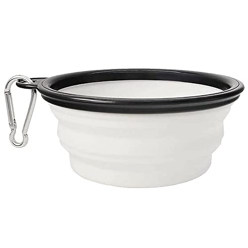 Camping Bowl Collapsible Dish Foldable Travel Portable Pop Up Silicone Hiking Walking Outdoor (White), Medium