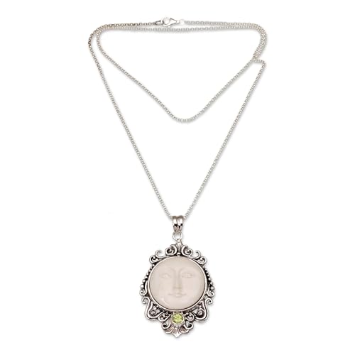 NOVICA Artisan Handmade Peridot Pendant Necklace Bone Moon from Bali Sterling Silver Green Indonesia Sun Birthstone [19.75 in L 3 mm W Pendant(s) 2 in H x 1.3 in W x 0.4 in D] ' Moonlight Stare'2