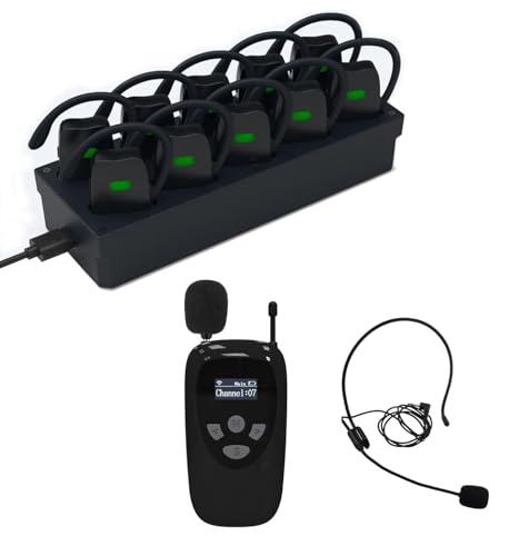 Image of Wireless Tour Guide System,1 Transmitter 10 Receivers Tour Guide Microphone,10-Slot Charge Case,Tour Guide Headset System for Museum Tours, Factory Tours, Tour Guides and Sightseeing Tours