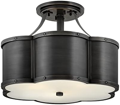 Hinkley Chance Three Light Medium Semi-Flush Mount Fixture, Classic, Timeless Details, Etched Lens, Blackened Brass