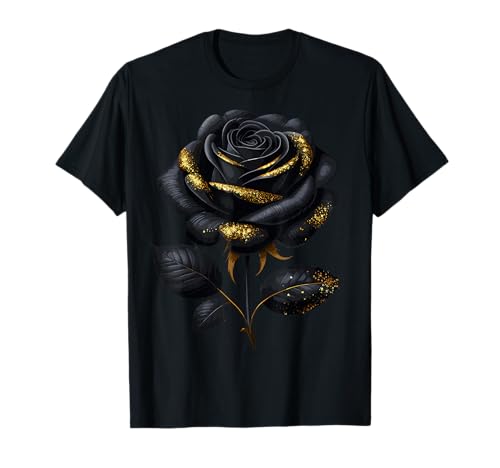 Black Rose with Golden Sparkes T-Shirt