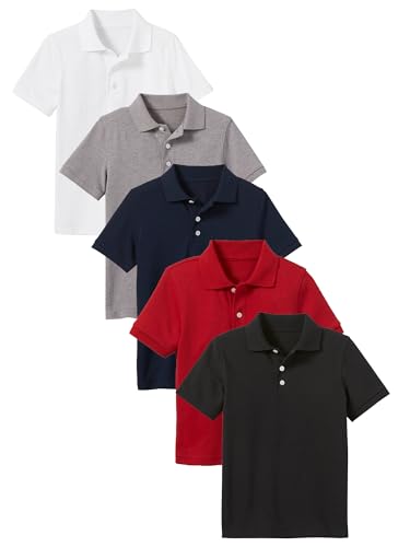 Image of Galaxy by Harvic Polo Shirt for Boys - 5 Pack School Uniform for Boys, Tagless Cotton Blend - Soft Comfortable Everyday Wear