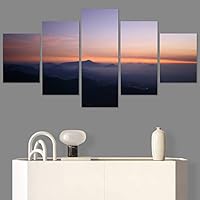 SIGNWIN 5 Panel Canvas Wall Art Sunset in The Mountains for Home Decorations Ready to Hang - 60