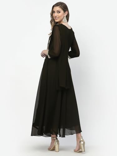 Image of Women's Embroidered Maxi Fit Flared Ethnic Sharee Dress Gown. Bottle Green