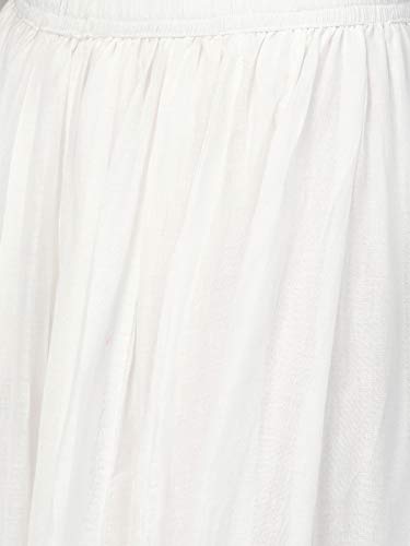 Image of Ishin Women's Pure Cotton Pink & White Embroidered & Gotta Patti A-Line Kurta suit set with Skirt