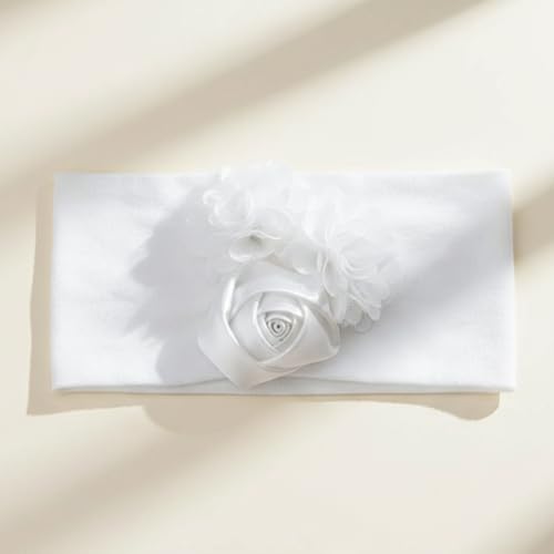 Image of SYGA Baby Headbands Girls Rose Flower Nylon Strechable Hairbands For Newborn Infant Toddlers Kids 0-3 Year (White)