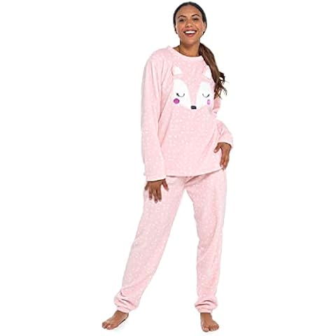 Ladies Warm Winter Microfleece Pyjama Set / Lounge Set / PJ with Applique Panda or Fox Detail (Fox, Medium) Cover