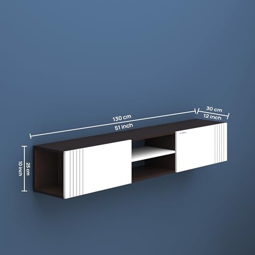 Image of Anikaa Nimbus Wall Mount TV Unit Cabinet | Modern Entertainment Center with Storage, Drawers, Shelves & Soft-Close Doors | Stylish Floating TV Stand for Up to 50 inch TVs - Wenge /White (DIY Installation)