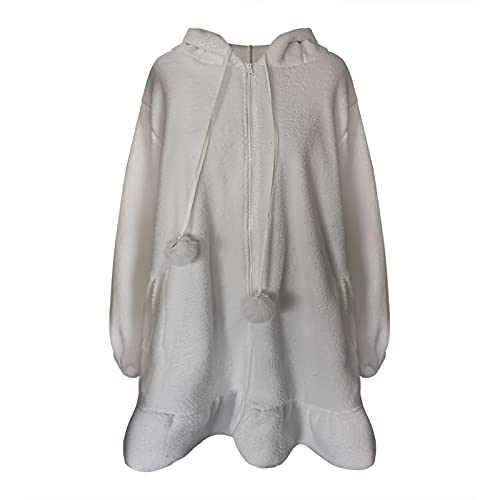 Casaco feminino de coelho fofo para outono e inverno com capuz para mulheres, moda moderna, Branco,