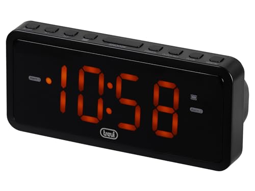 Trevi EC 882 Sveglia Digitale con Display LED 1.2” a Luminosità Regolabile, 2 Allarmi Programmabili con Funzione Snooze e Vibrazione, Orologio da Comodino da 230V Compatto e Pratico