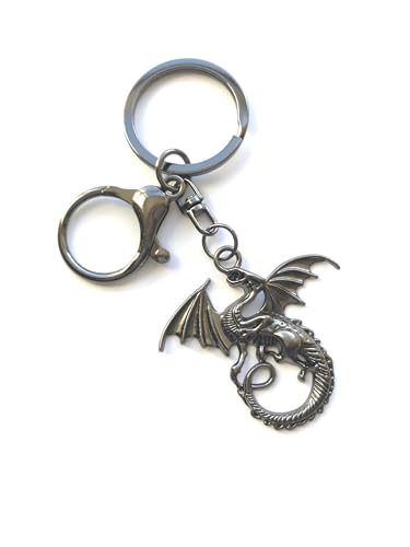 LARGE KEYRING - Flying Dragon - Split Ring And Trigger Clasp. Key Ring. (Gun Black)