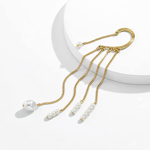 Minzaos Bethynas Bohemian Long Pearl Tassel Ear Cuff Non Piercing Retro Punk Chain Dangle Ear Cl #TOP4