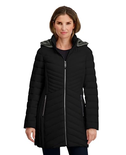 Image of Nautica Women's Stretch Puffer Jacket- Wind & Water-resistant Winter Coat Faux Fur Lined Hood