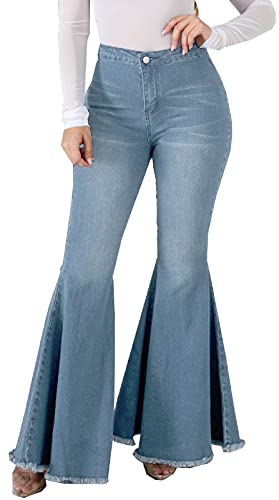 Bell Bottom Jeans for Women High Waisted Stretch Ripped Skinny Hole Classic Raw Hem Denim Flare Pants