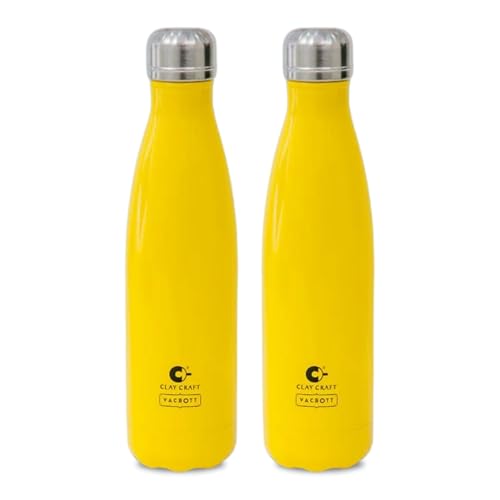 Image of Clay Craft VACBOTT Stark Double Walled 18 Hours Hot and 24 Hours Cold Water Flask Bottle-500ML, 2-Piece(Yellow) Leak Proof|Easy to Carry|Gym Bottle|Home|Kitchen|Hiking|Travel Bottle|BIS Certified
