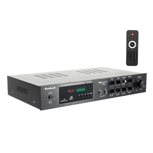 Amplificador de audio estéreo de 600 W, amplificador de sonido envolvente 5.0, amplificador de potencia de audio, 2 entradas de micrófono con pantalla LED para cine en casa, fiestas de karaoke