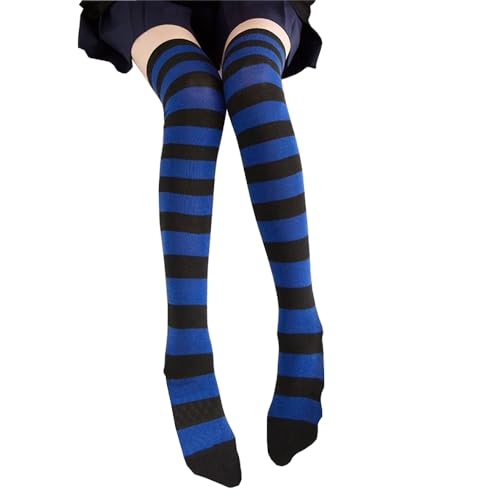 Image of Cute Japanese Style Blue /Pink Striped Over Knee High Socks Thigh Long Knee Boot Stockings for Women Teen Girls